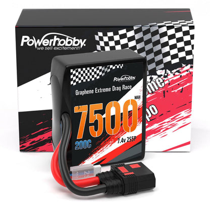 Powerhobby Graphene 2S 7500MAH 200C DRAG LIPO BATTERY 2S5P w 8AWG Wire QS8 PLUG