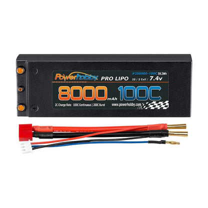 Powerhobby 2S 7.4V 8000mah 100C Lipo Battery Bullet Deans Plug