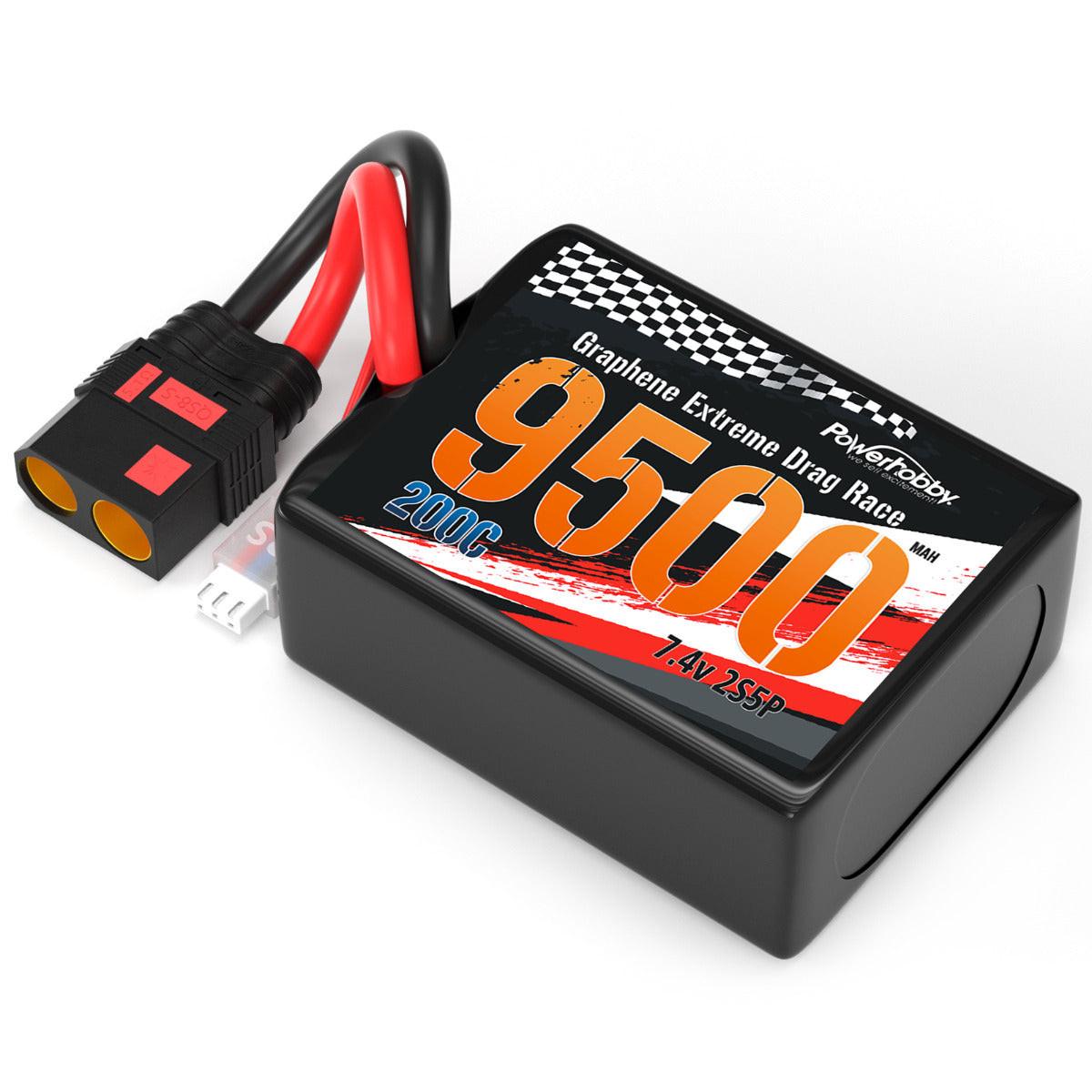 Powerhobby 2S 9500MAH 200C DRAG LIPO BATTERY PACK 2S5P w 8AWG Wire QS8 PLUG