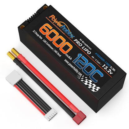 Powerhobby 15.2V 4S 6000MAH 120C Graphene + HV Lipo Battery 5mm Bullets Deans