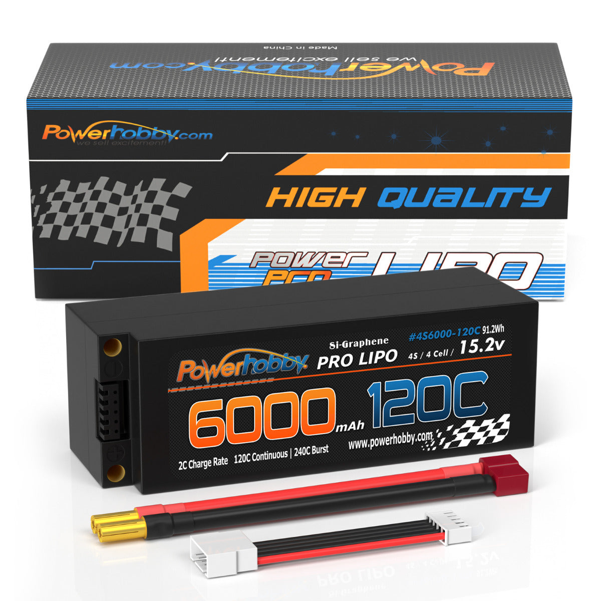 Powerhobby 15.2V 4S 6000MAH 120C Graphene + HV Lipo Battery 5mm Bullets Deans
