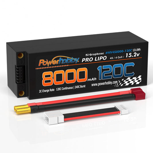 Powerhobby 15.2V 4S 8000MAH 120C Graphene + HV Lipo Battery 5mm Bullets Deans