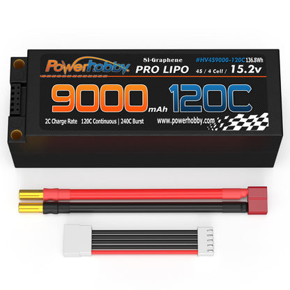 Powerhobby 15.2V 4S 9000MAH 120C Graphene + HV Lipo Battery 5mm Bullets Deans