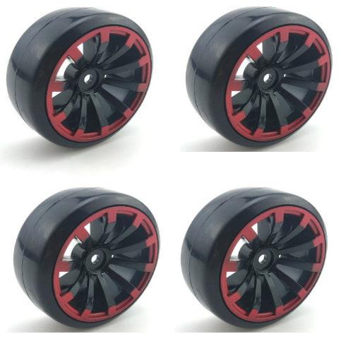 Powerhobby 1/10 Drift Car Mounted Tires / Wheels (4) Red PY038