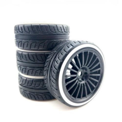 Powerhobby 1/10 Drift Car Mounted Tires / Wheels (4) White / Black PY489