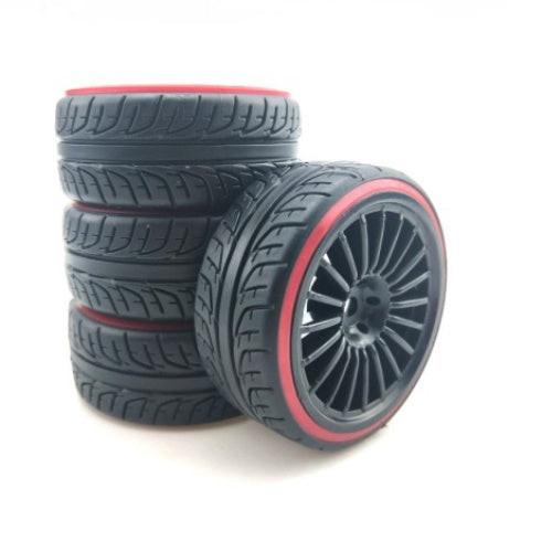 Powerhobby 1/10 Drift Car Mounted Tires / Wheels (4) Red / Black PY511