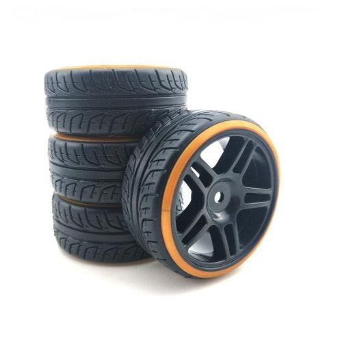 Powerhobby 1/10 Drift Car Mounted Tires / Wheels (4) Orange / Black PY520