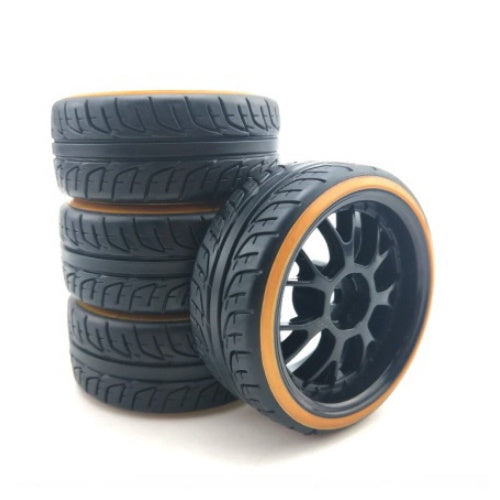 Powerhobby 1/10 Drift Car Mounted Tires / Wheels (4) Orange / Black PY527