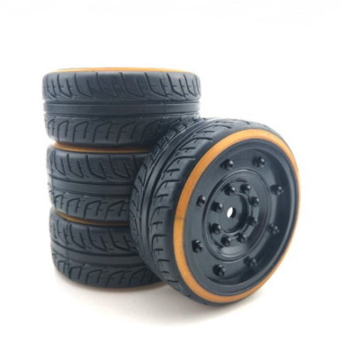 Powerhobby 1/10 Drift Car Mounted Tires / Wheels (4) Orange / Black PY534