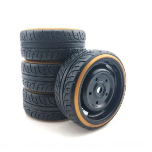 Powerhobby 1/10 Drift Car Mounted Tires / Wheels (4) Orange / Black PY535