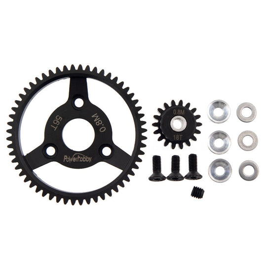 Powerhobby HS 32P 56T 0.8M Spur Gear w 18T Pinion FOR Traxxas Slash 2WD