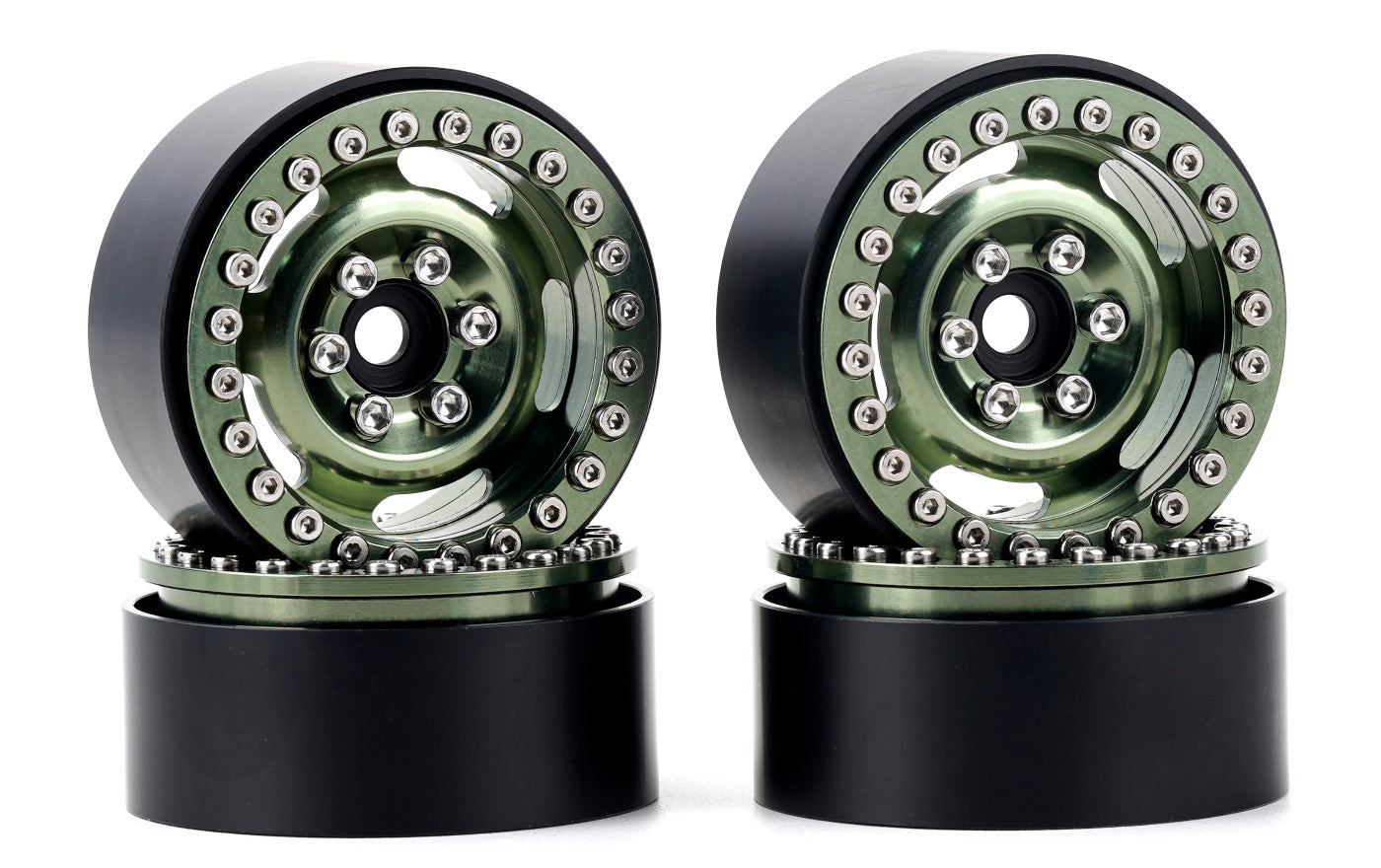 Powerhobby B6 Aluminum 1.9 Beadlock Wheels 9mm Hubs Green (4) 1/10 Rock Crawler