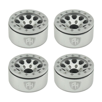 Powerhobby Aluminum 1.55" Beadlock Wheels Silver (4) 1/10 Rock Crawler