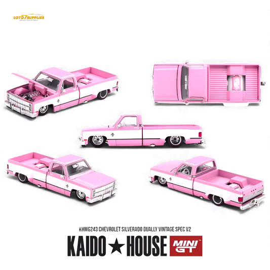 (Pre-Order) Mini GT x Kaido House Chevrolet Silverado Dually Vintage Spec V2 Pink 1:64