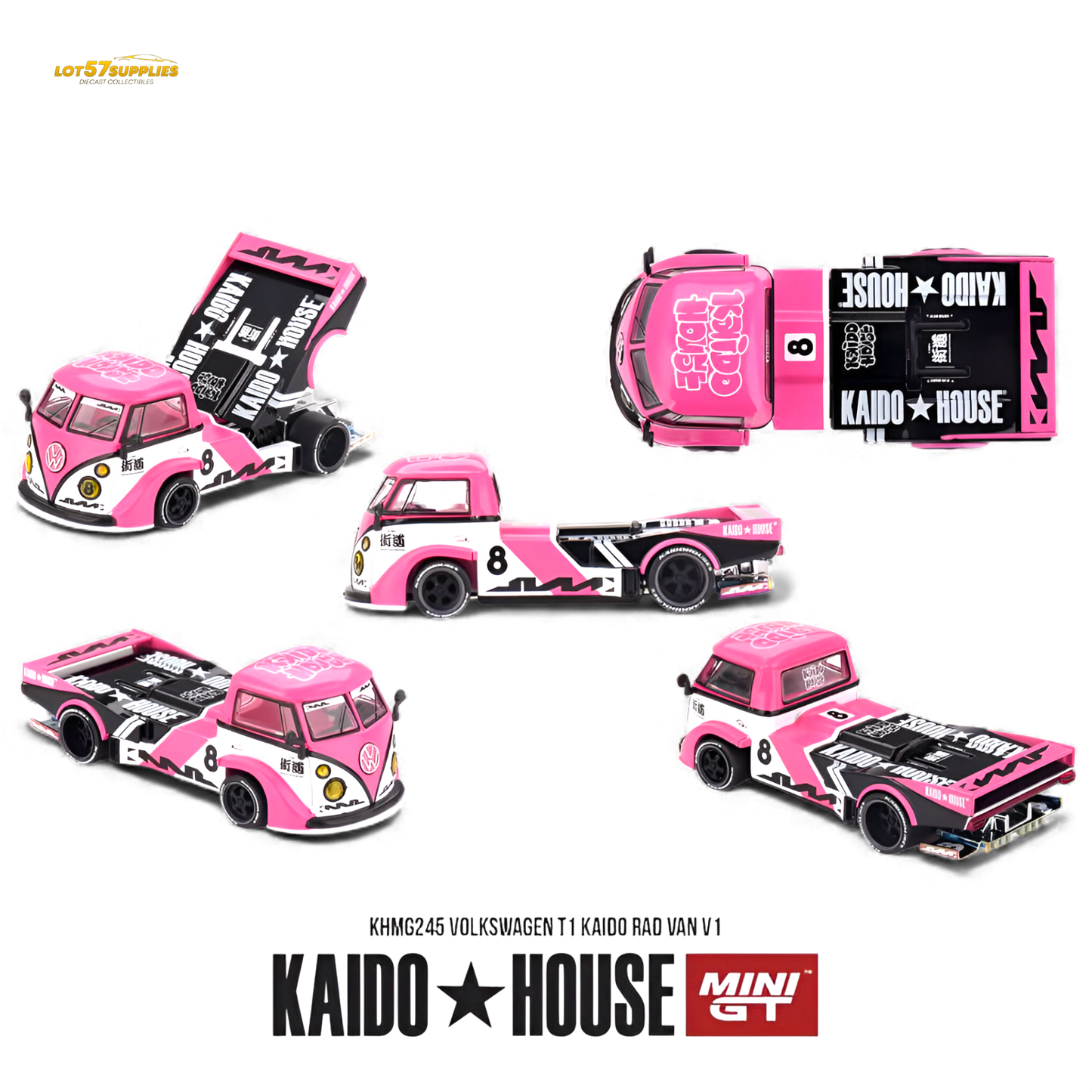 (Pre-Order) Mini GT x Kaido House Volkswagen T1 Kaido Rad Van V1 Pink 1:64
