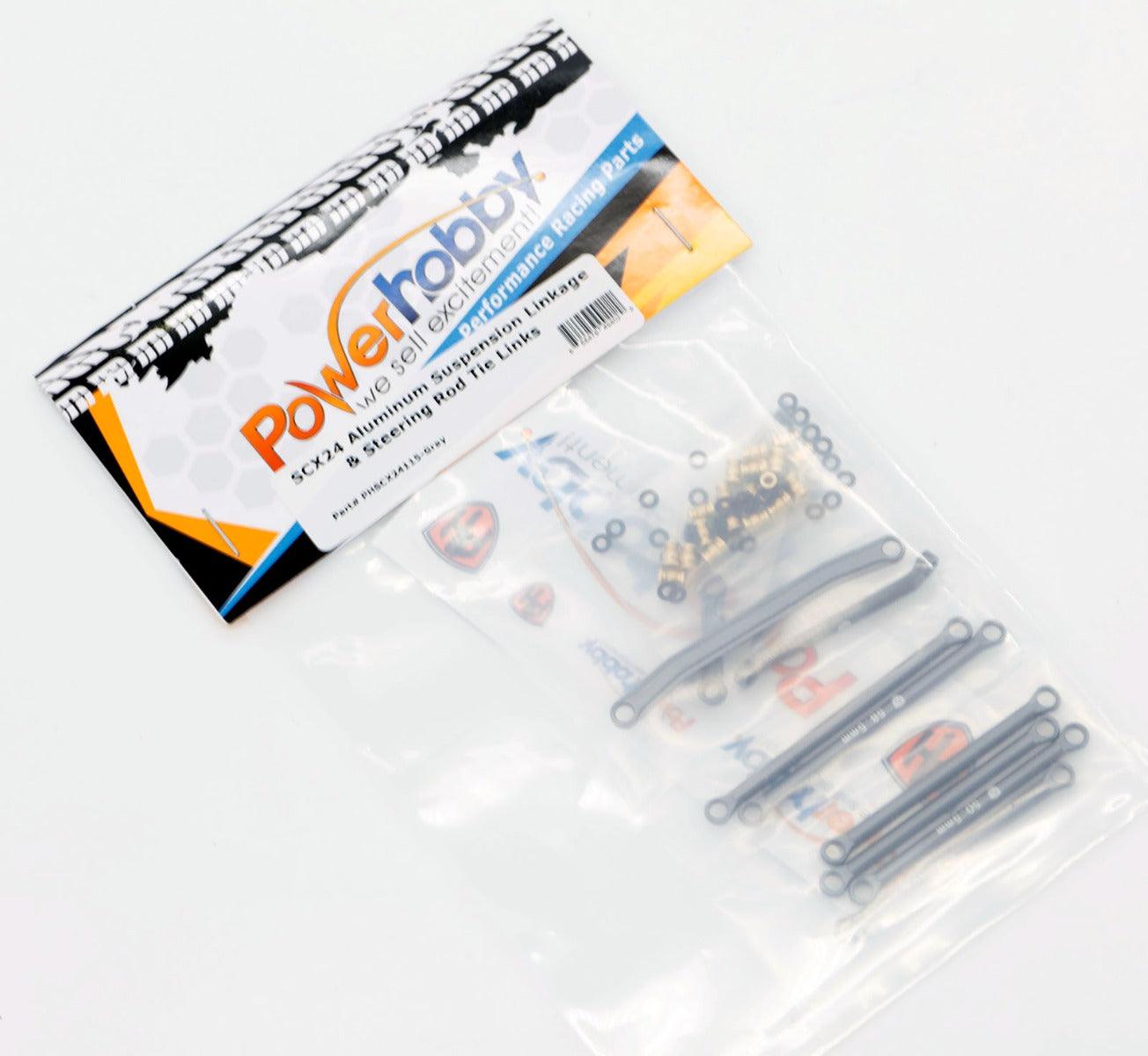 Powerhobby Aluminum Suspension Links Steering Rod Tie Set SCX24 C10 Jeep Gray