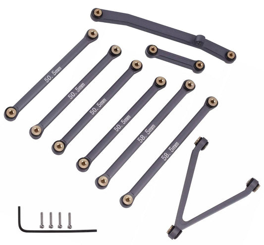 Powerhobby Aluminum Suspension Links Steering Rod Tie Set SCX24 C10 Jeep Gray