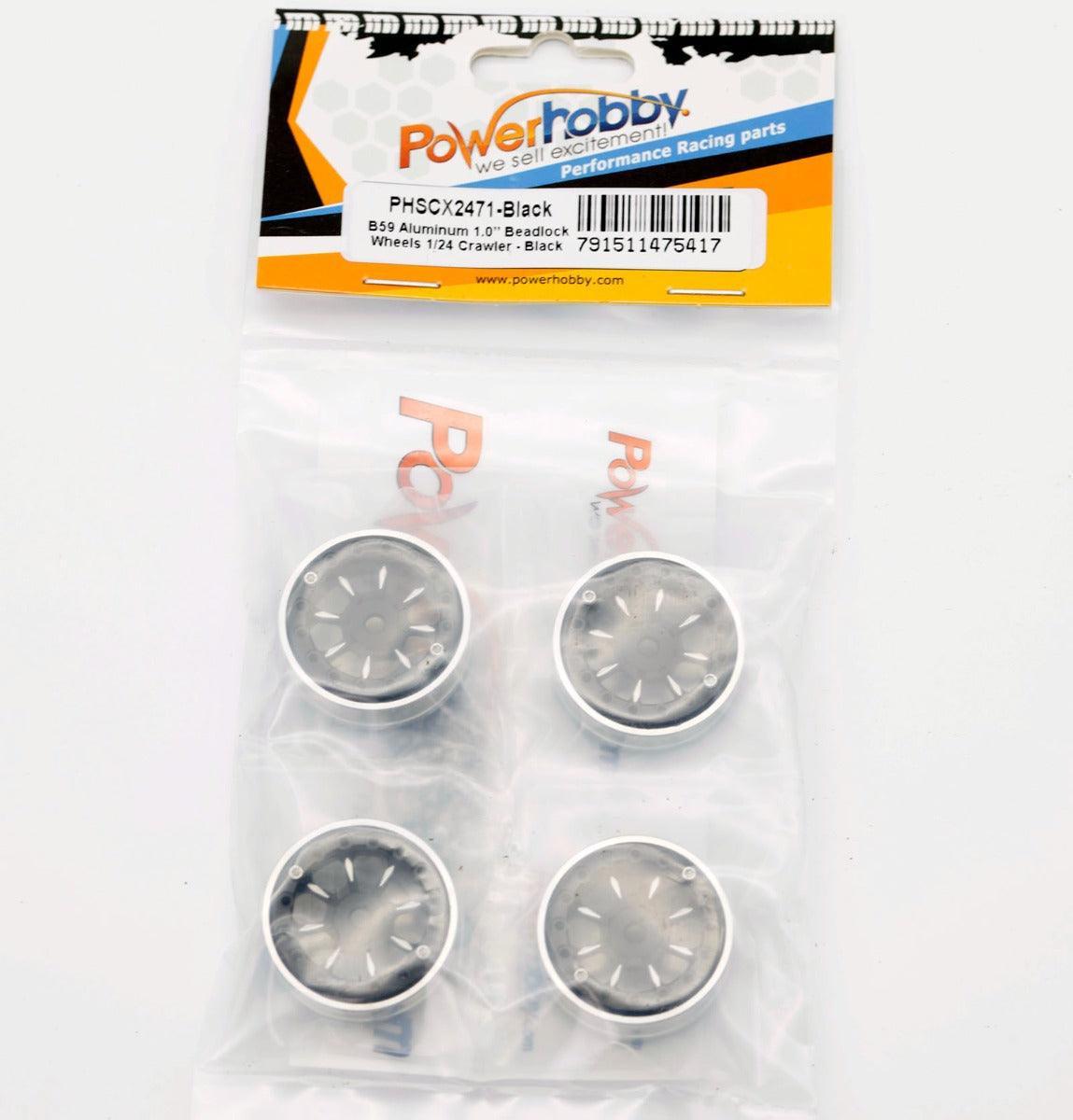 Powerhobby B59 Aluminum Beadlock 1.0” Rock Crawler Wheels Axial SCX24 Black