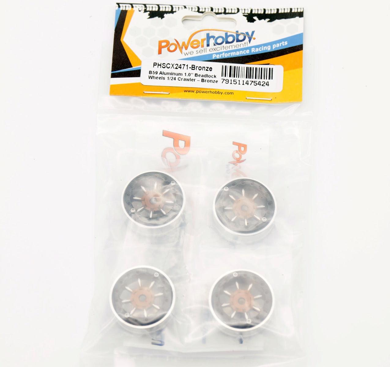 Powerhobby B59 Aluminum Beadlock 1.0” Rock Crawler Wheels Axial SCX24 - Bronze