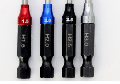 Powerhobby Hex Tip Driver w/Handle 1/4" Tool Set Metric 1.5, 2.0, 2.5, 3.0 mm