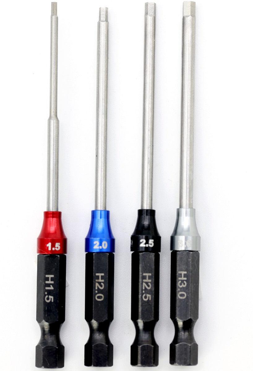 Powerhobby Hex Tip Driver w/Handle 1/4" Tool Set Metric 1.5, 2.0, 2.5, 3.0 mm