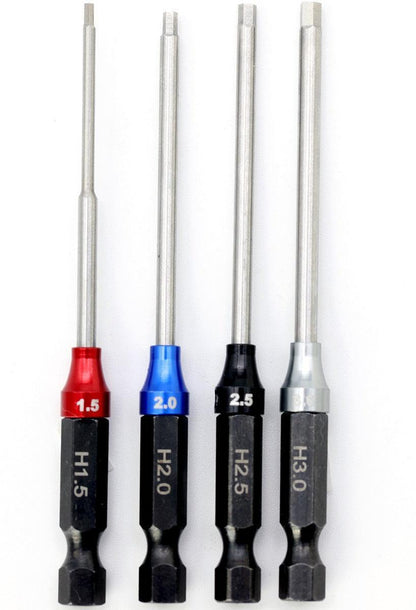 Powerhobby Hex Tip Driver w/Handle 1/4" Tool Set Metric 1.5, 2.0, 2.5, 3.0 mm