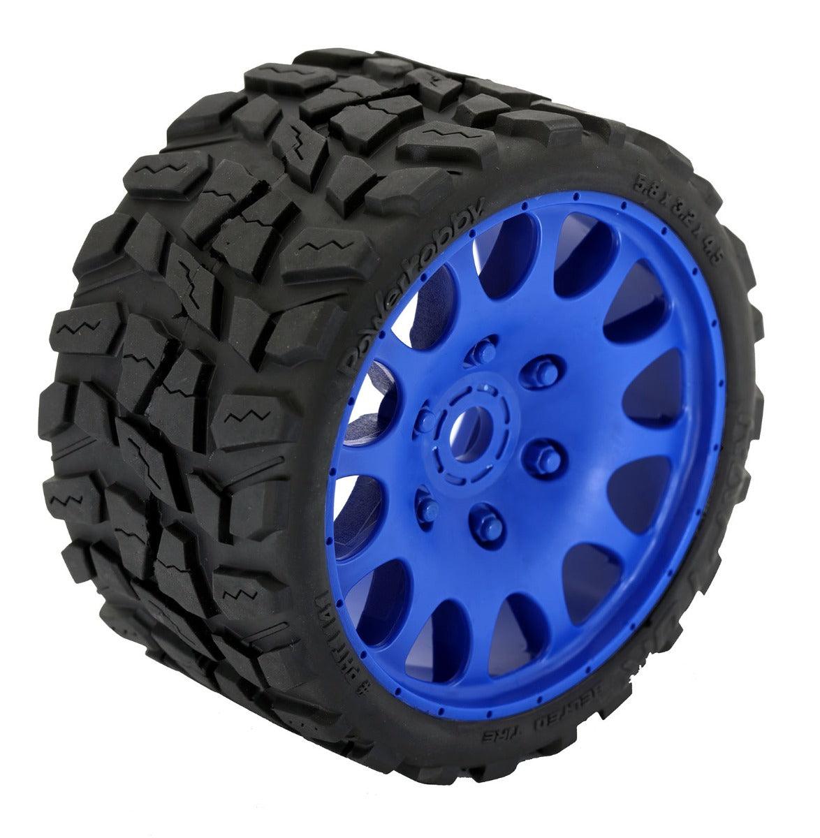 Powerhobby Raptor Belted Monster Truck Tires / Wheels w 17mm Hex (2) Sport BLUE