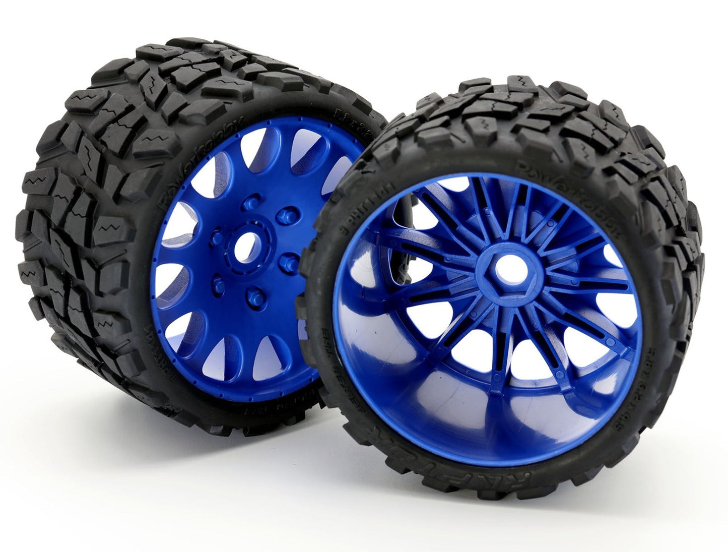 Powerhobby Raptor Belted Monster Truck Tires / Wheels w 17mm Hex (2) Sport BLUE