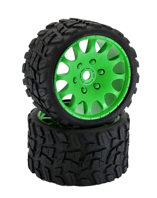 Powerhobby Raptor Belted Monster Truck Tires / Wheels w 17mm Hex (2) Sport GREEN