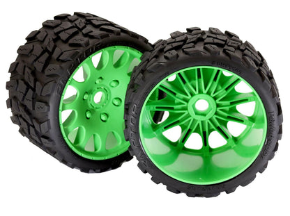 Powerhobby Raptor Belted Monster Truck Tires / Wheels w 17mm Hex (2) Sport GREEN