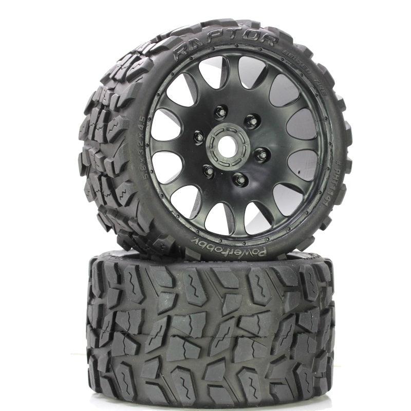 Powerhobby Raptor Belted Monster Truck Tires / Wheels w 17mm Hex (2) Race