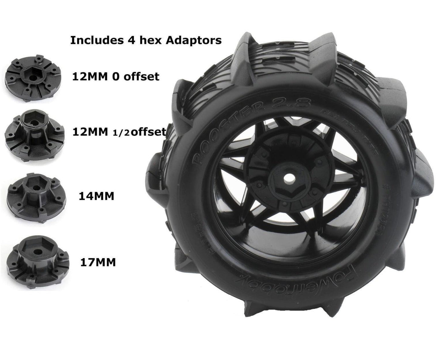 Powerhobby 1/10 Rooster 2.8 Belted Paddle Sand Snow Tires 12mm 14mm 17mm