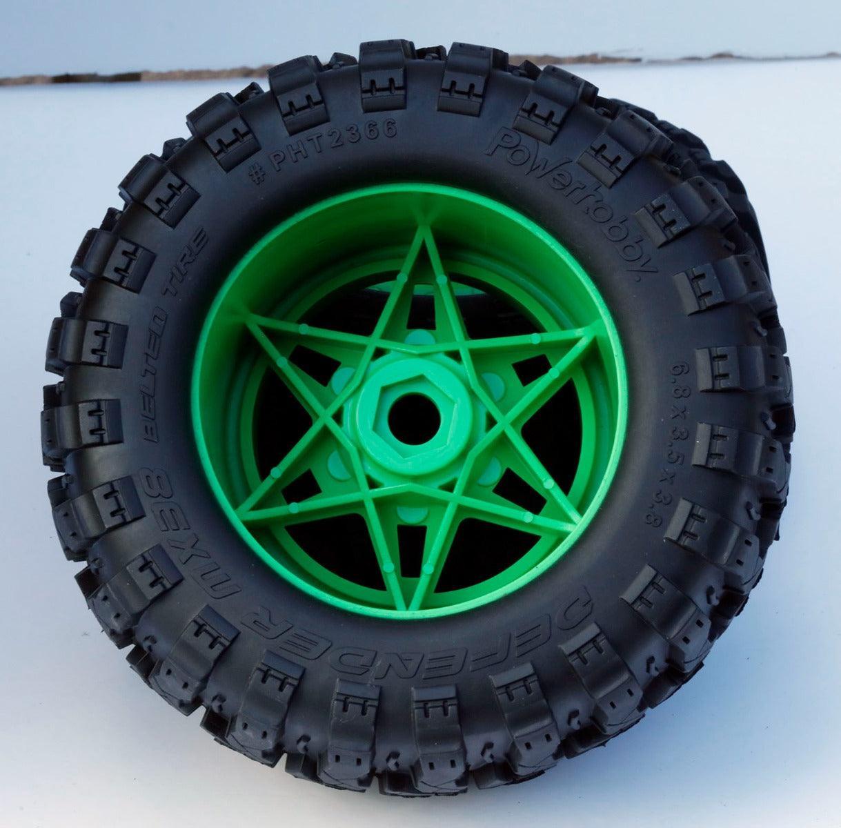 Powerhobby 1/8 Defender 3.8” Belted All Terrain Tires 17MM Mounted Green