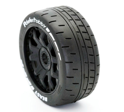 Powerhobby 1/8 GT Beast Belted Mounted Tires 17mm Medium Black Wheels