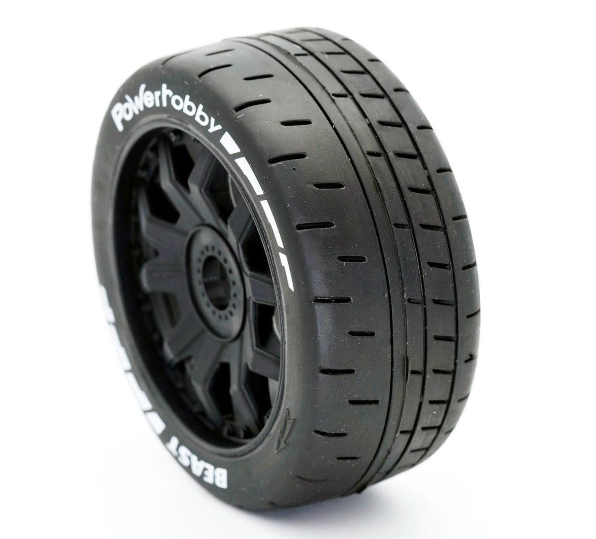 Powerhobby 1/8 GT Beast Belted Mounted Tires 17mm Medium Black Wheels