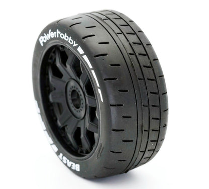 Powerhobby 1/8 GT Beast Belted Mounted Tires 17mm Medium Black Wheels
