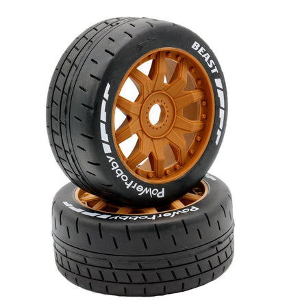 Powerhobby 1/8 GT Beast Belted Mounted Tires 17mm Medium Brown Wheels