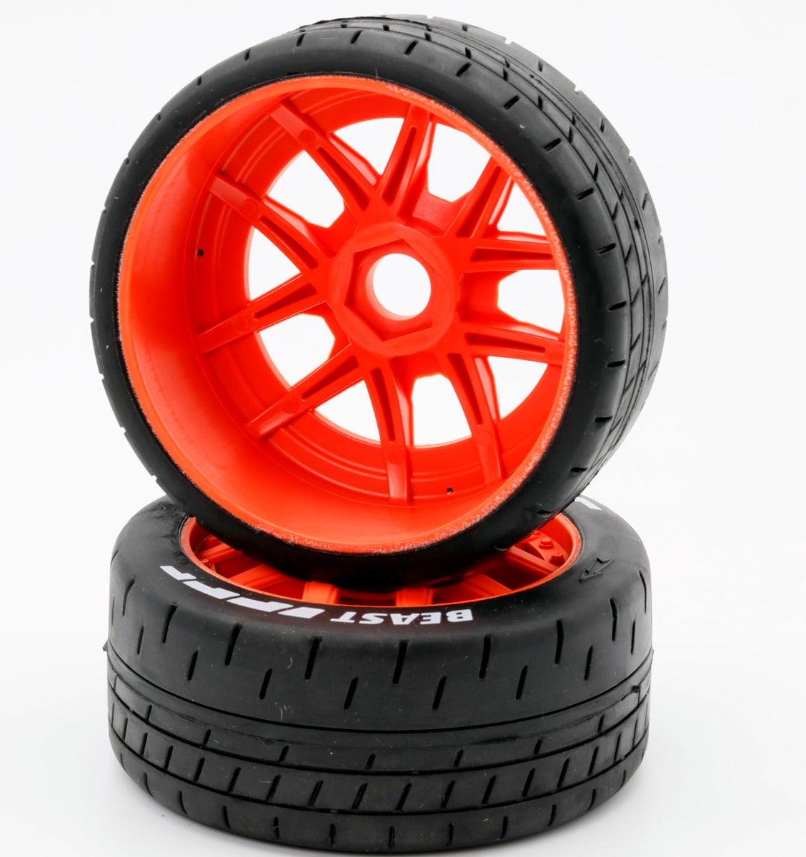 Powerhobby 1/8 GT Beast Belted Mounted Tires 17mm Soft Orange Wheels