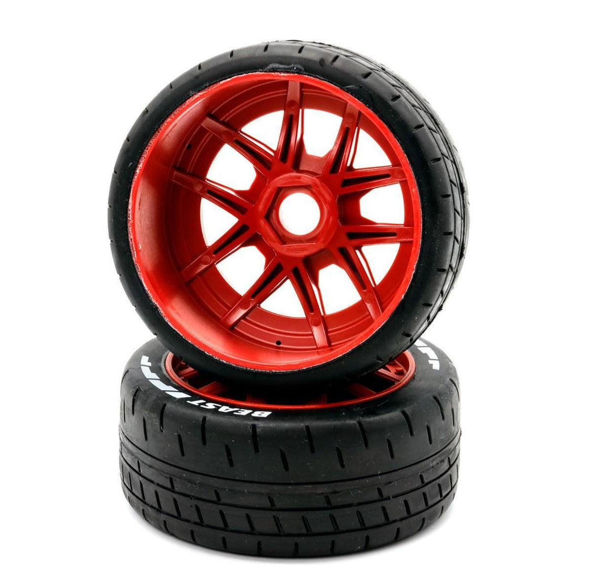 Powerhobby 1/8 GT Beast Belted Mounted Tires 17mm Medium Red Wheels