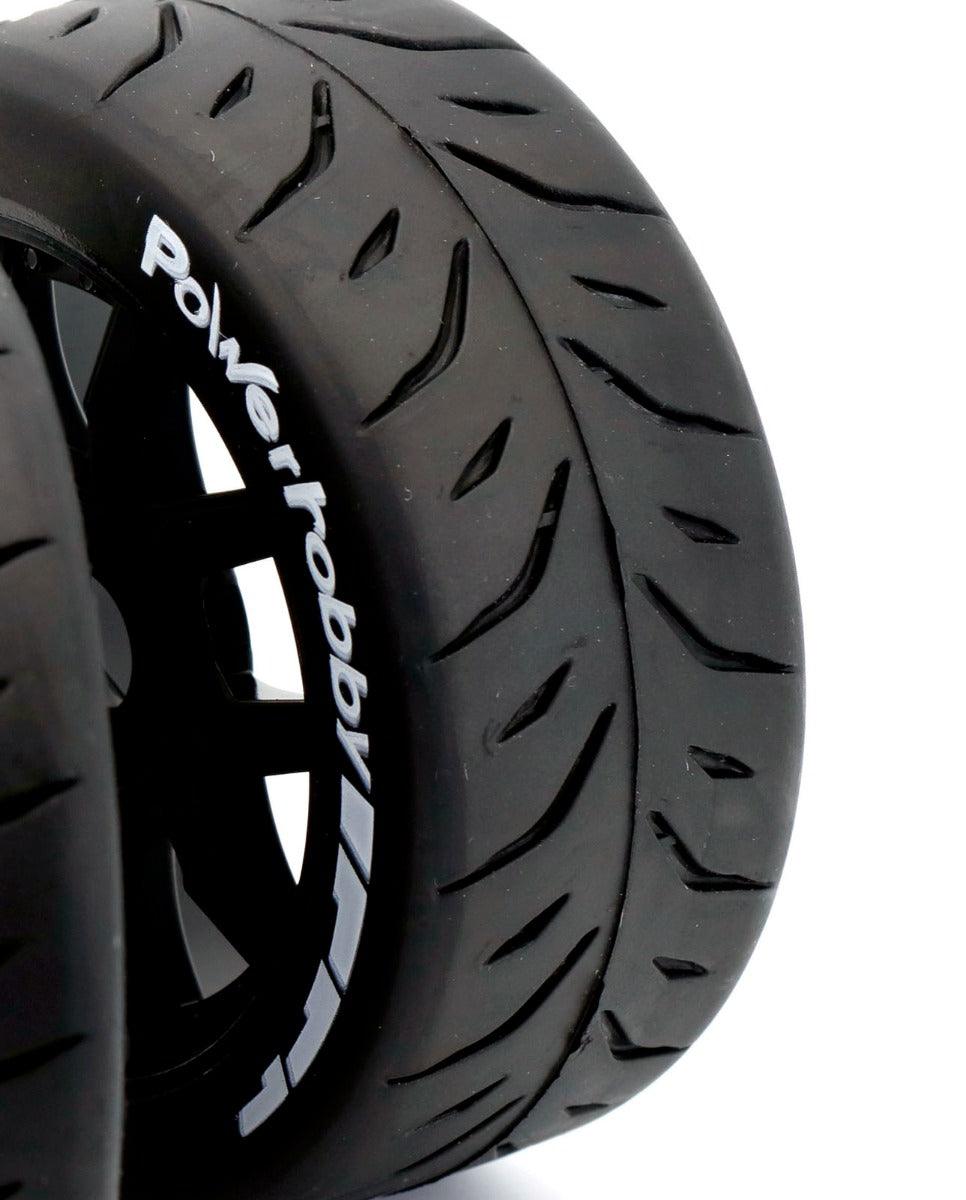 Powerhobby 1/8 GT Phantom Belted Mounted Tires 17mm Medium Black Wheels