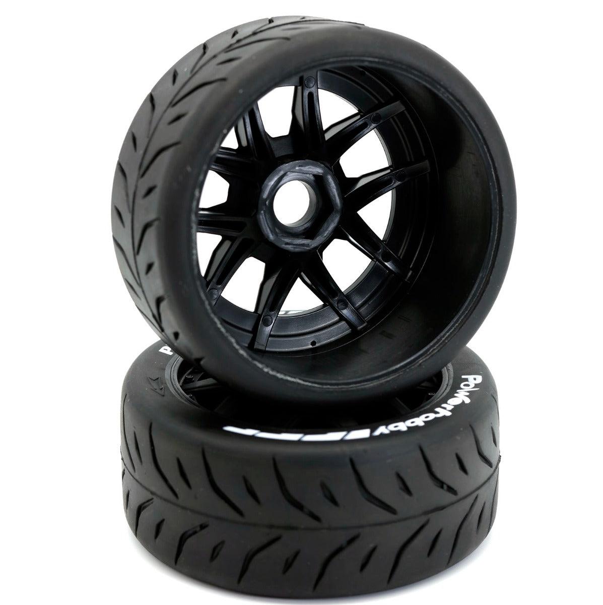 Powerhobby 1/8 GT Phantom Belted Mounted Tires 17mm Medium Black Wheels