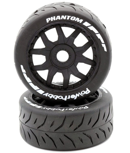 Powerhobby 1/8 GT Phantom Belted Mounted Tires 17mm Medium Black Wheels