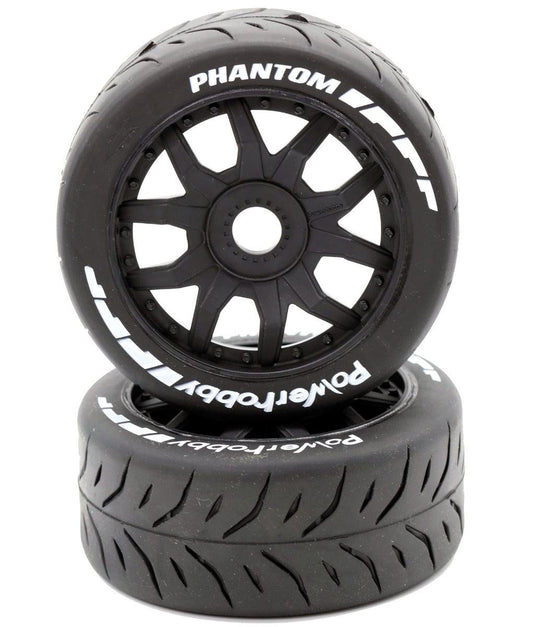 Powerhobby 1/8 GT Phantom Belted Mounted Tires 17mm Medium Black Wheels