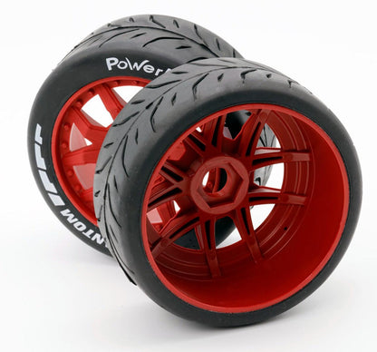 Powerhobby 1/8 GT Phantom Belted Mounted Tires 17mm Soft Red Wheels