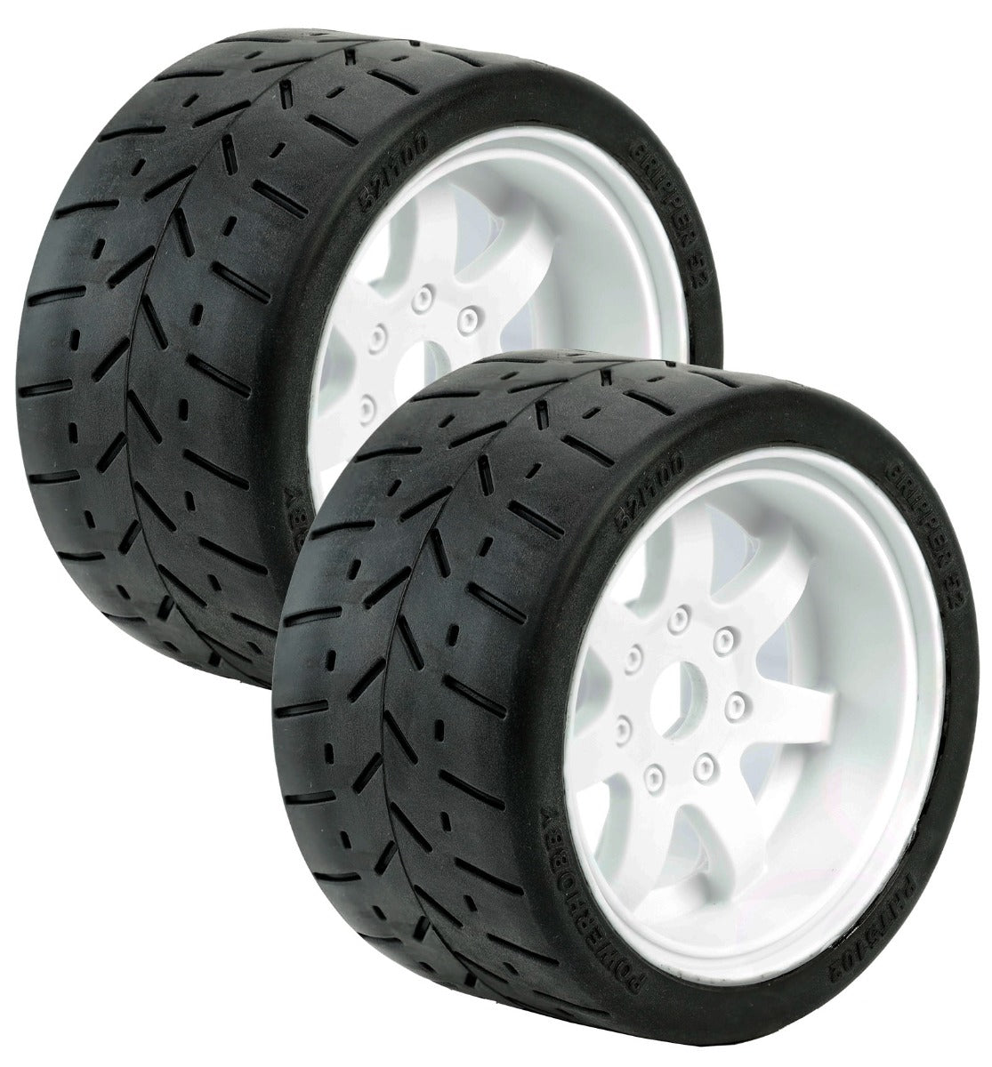 Powerhobby 1/8 Gripper 54/100 Belted Mounted Tires 17mm White Wheels