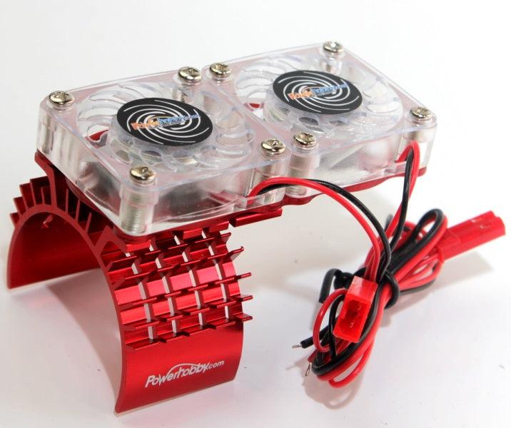 Powerhobby Aluminum Motor Heatsink Twin Dual Cooling Fan Red FOR Traxxas Slash 4WD / 4X4