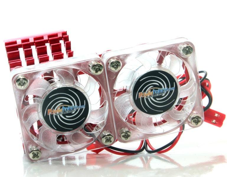 Powerhobby Aluminum Motor Heatsink Twin Dual Cooling Fan Red FOR Traxxas Slash 4WD / 4X4