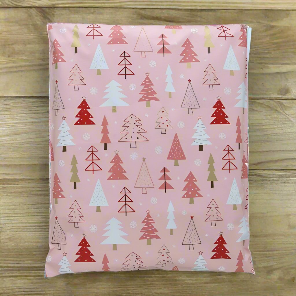 Pink Christmas Tree Poly Mailers Size 10x13 Shipping Bags