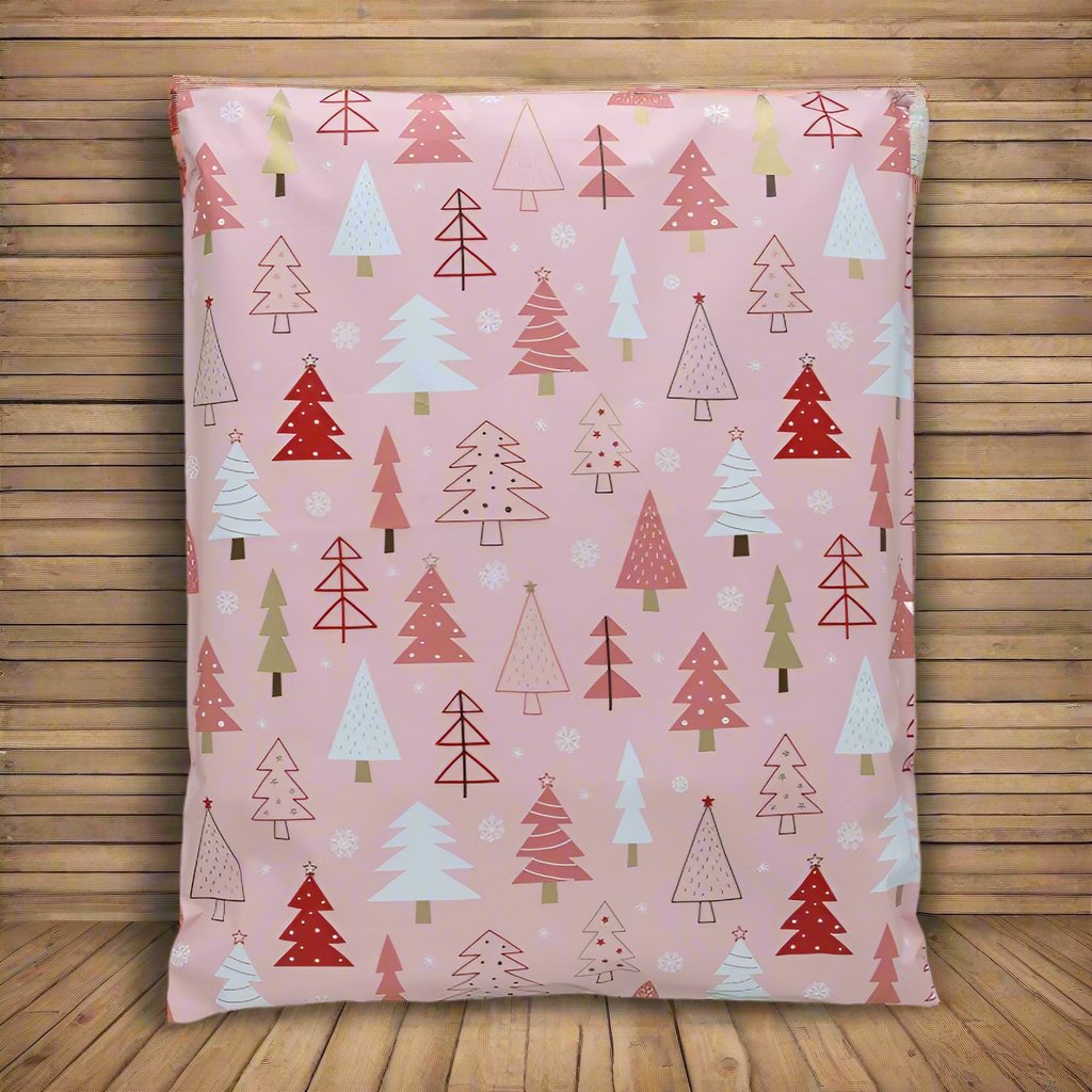 Pink Christmas Tree Poly Mailers Size 10x13 Shipping Bags