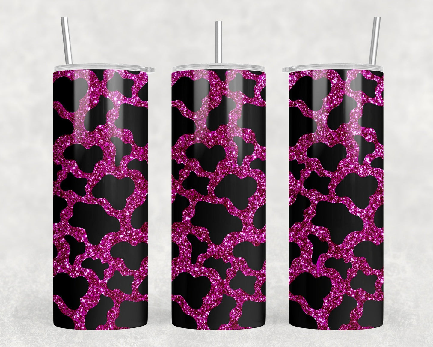 Pink faux glitter Cow Print|Skinny Tumbler|Optional Bluetooth Speaker| Speaker Color Varies by Rowdy Ridge Co